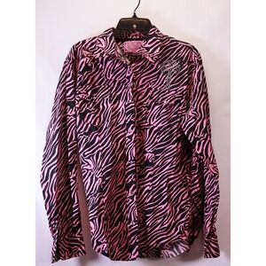 Cowgirl Hardware Women XL Shirt Snap Western Pink Black Rodeo‎ Zebra Bling Cross